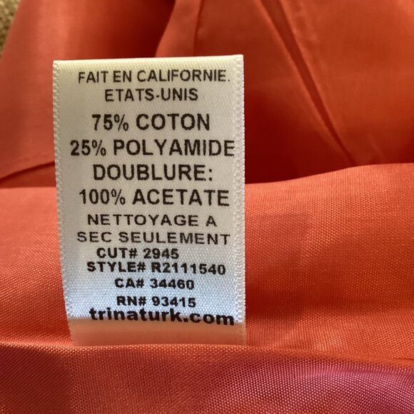 Trina Turk Blazer‎ Jacket Size 6 Tammie Tweed Fringe Trim Coral Orange - Picture 10 of 10